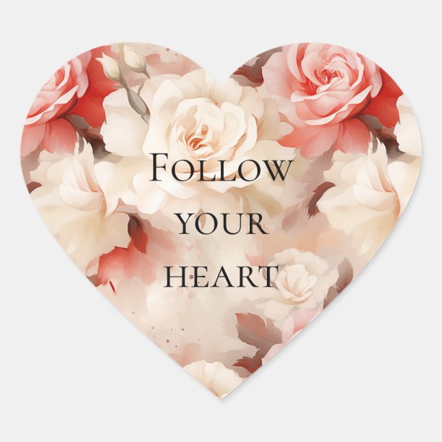 Sticker Cœur Jolie crème florale rose tendre (Devant)