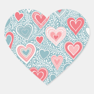 Sticker Cœur Jolie Fleur de Peuple Cœur Bleu Poussiéreux Rose B