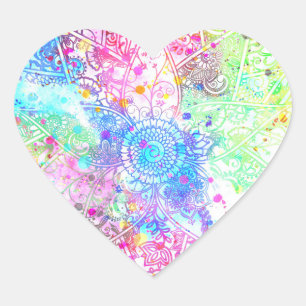 Sticker Cœur Jolie fleur henné dessiné à la main aquarelles