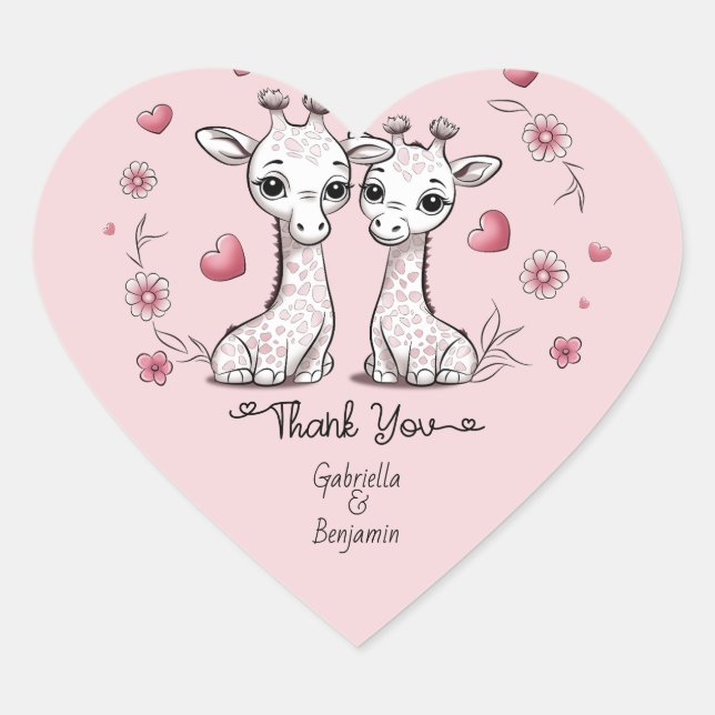 Sticker Cœur Jolie Giraffe Cartoon Love Valentines Merci de la  (Devant)