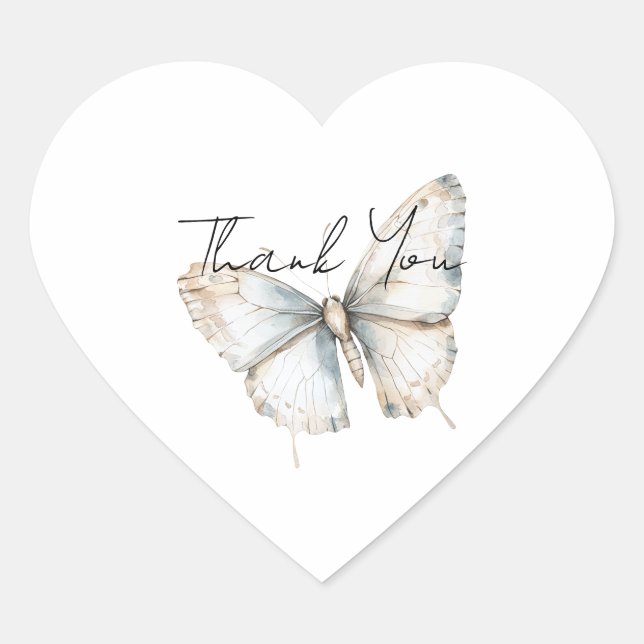 Sticker Cœur Jolie Papillon Bleu Blanc Mariage (Devant)