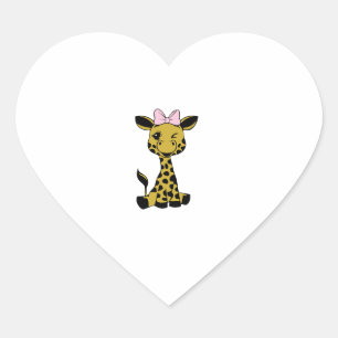 Sticker Cœur jolie petite girafe avec arc rose
