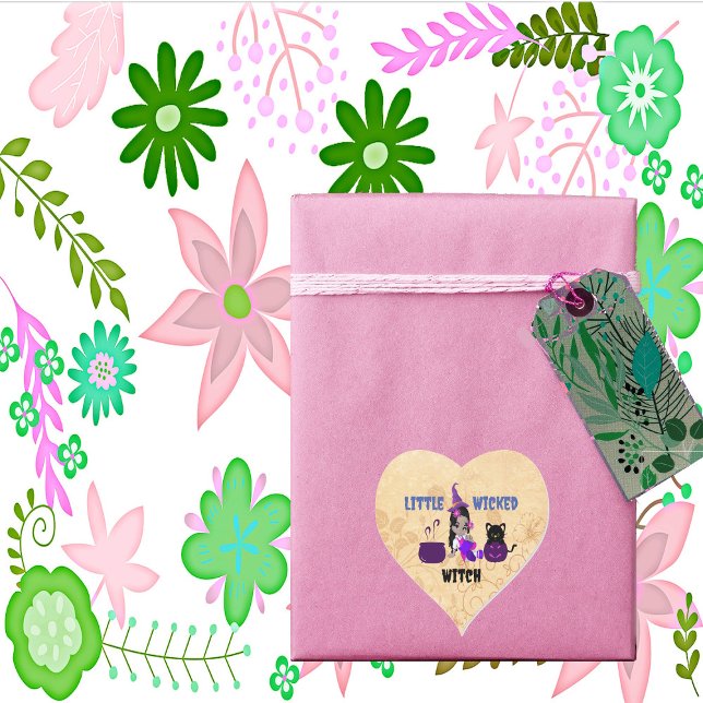 Sticker Cœur Jolie petite sorcière méchante Chat noir Magique C (Cute Little Wicked Witch Black Cat Magic Cauldron Heart Sticker)