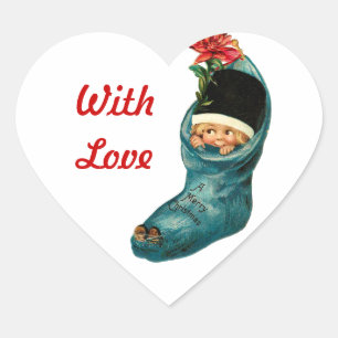 Sticker Cœur Jolie prise de Noël, petit enfant, coeur blanc