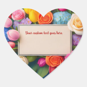 Sticker Cœur Jolies Fleurs Encadrées Roses Tulipes Hydrangea Pe