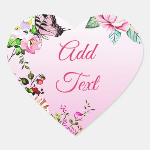 Sticker Cœur Jolies fleurs et coeur papillon