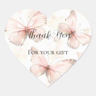Sticker Cœur Jolies Papillons Roses Remerciements pour la Marié