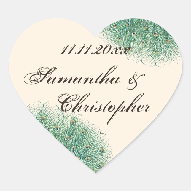 Sticker Cœur Jolies plumes de paon (Devant)