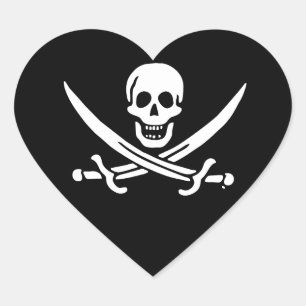 Sticker Cœur Jolly roger drapeau de pirate