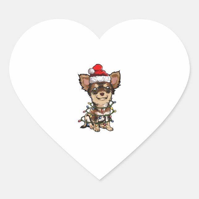 Sticker Cœur Jote Chihuahua Père Noël Feux de Noël Joyeux Noël (Devant)