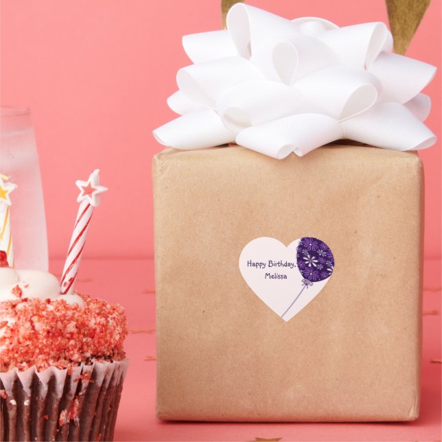 Sticker Cœur Jouer Violet Blush Balloon Joyeux anniversaire (Fête)