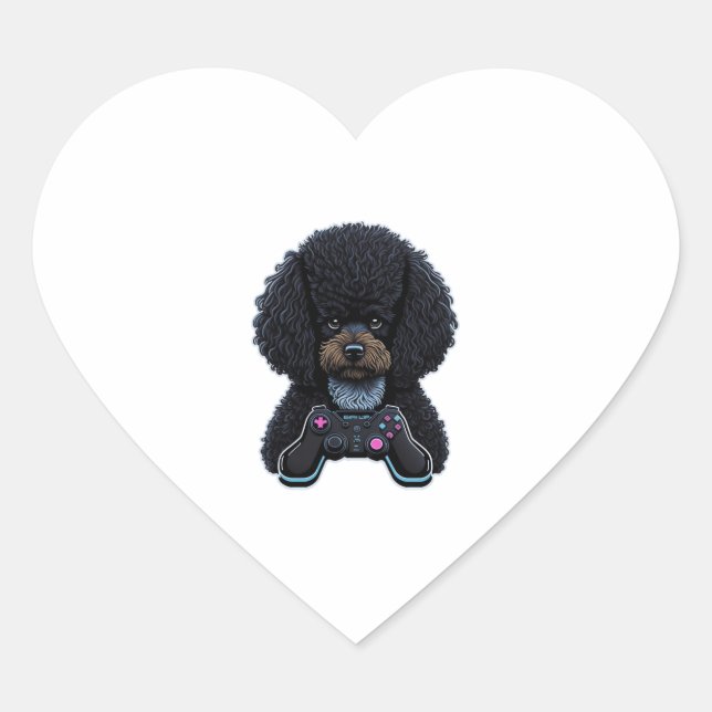 Sticker Cœur Joueur de caniche avec joystick  (Devant)