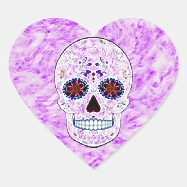 Sticker Cœur Jour de la mort crâne de sucre-pourpre et multi-fr (Devant)