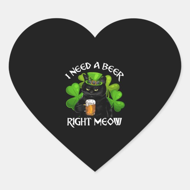 Sticker Cœur Jour de la Saint Patrick De Bière Noir Chat Pour I (Devant)