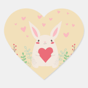 Sticker Cœur Jour des Valentines de lapin floral mignonne