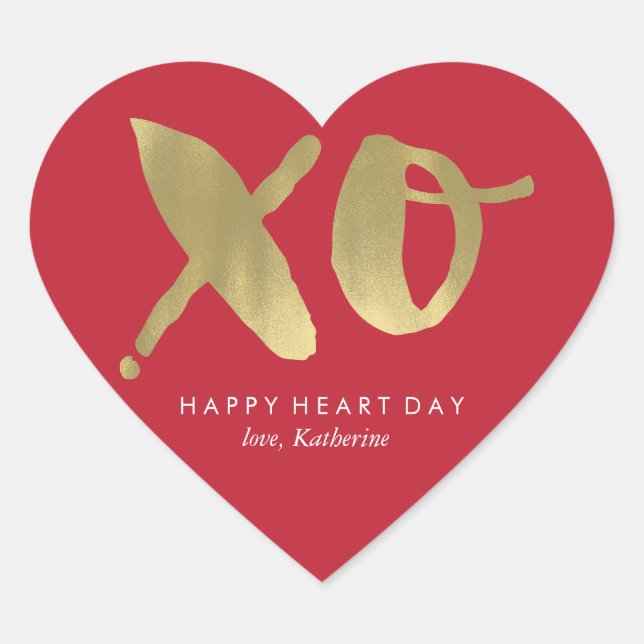 Sticker Cœur Jour des Valentines Gold et Red "XO" (Devant)