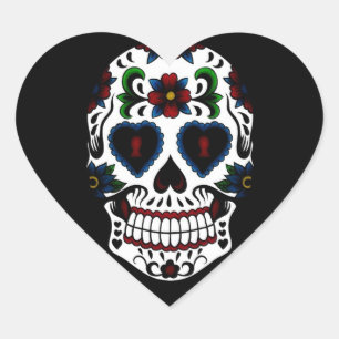 Sticker Cœur Jour du crâne mort de sucre dans le bleu