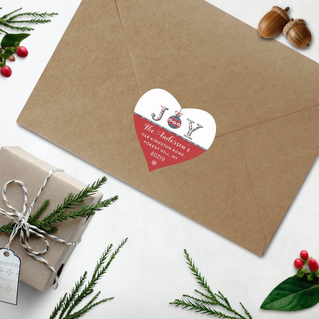 Sticker Cœur "Joy" branché Boho Bauble Noël Retour Adresse (Créateur téléchargé)