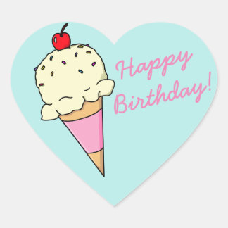 Sticker Cœur Joyeuse crème glacée d'anniversaire
