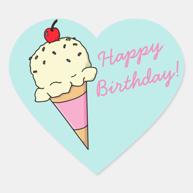 Sticker Cœur Joyeuse crème glacée d'anniversaire (Devant)