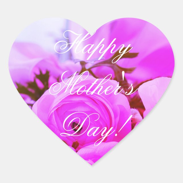 Sticker Cœur Joyeuse Fête des Mères Élégant rose violet Rose Fl (Devant)