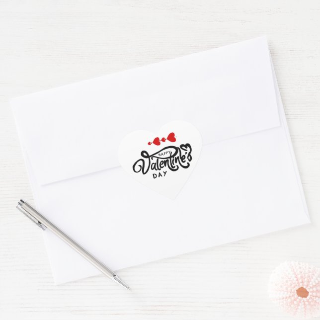 Sticker Cœur Joyeuse Saint-Valentin calligraphie Cœurs Rouges F (Enveloppe)