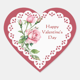 Sticker Cœur Joyeuse Saint-Valentin Fleur de jardin de rose ros