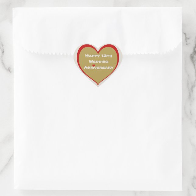 Sticker Cœur Joyeux 12e anniversaire de Mariage (Sac)