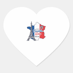 Sticker Cœur Joyeux 14 juillet France Carte Tour Eiffel Vector_