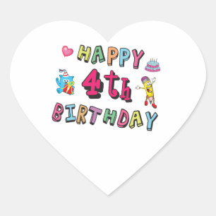 Sticker Cœur Joyeux 4e anniversaire. 4 ans b-jour.