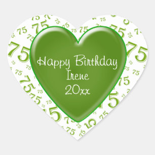 Sticker Cœur Joyeux anniversaire : 75e Motif du numéro vert/bl