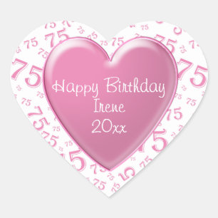 Sticker Cœur Joyeux anniversaire : 75e Motif numérique rose/bl