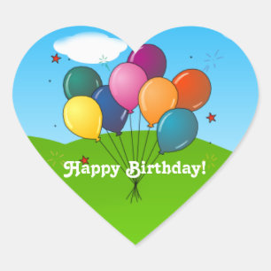 Sticker Cœur Joyeux anniversaire ! Ballons de fête,