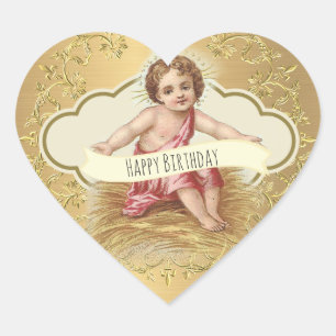Sticker Cœur Joyeux anniversaire Bébé Jésus Célébration
