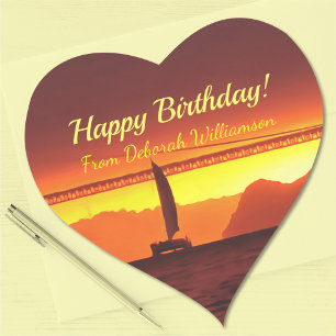 Sticker Cœur Joyeux Anniversaire Cœur Coucher de soleil 1124