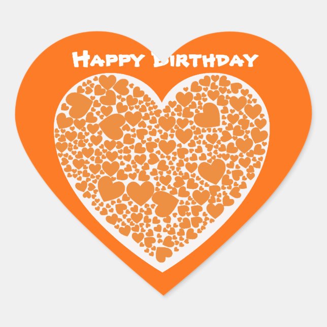 Sticker Cœur Joyeux anniversaire, coeur orange sur blanc & oran (Devant)