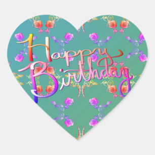 Sticker Cœur "Joyeux anniversaire !" Coeurs Roses écrits à la m