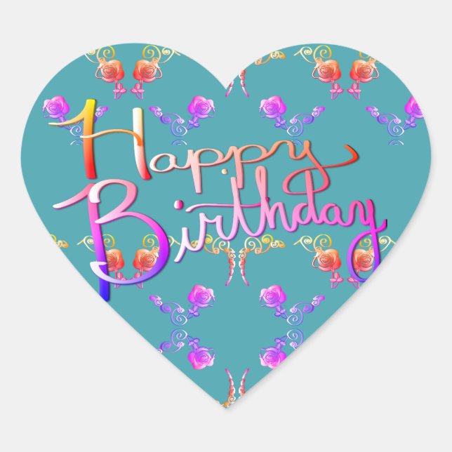 Sticker Cœur "Joyeux anniversaire !" Coeurs Roses écrits à la m (Devant)