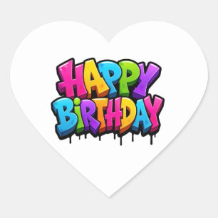 Sticker Cœur Joyeux anniversaire graffiti lettrage coloré