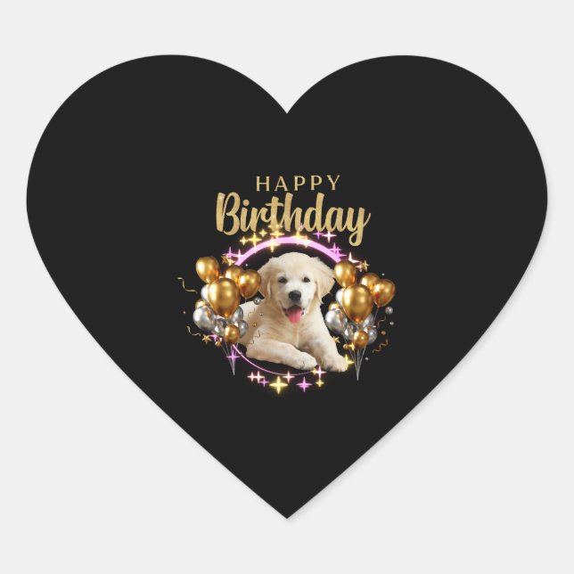Sticker Cœur Joyeux anniversaire Labrador Retriever (Devant)