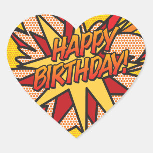 Sticker Cœur Joyeux Anniversaire Livre de Bande Dessinée Rétro 
