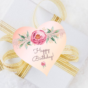 Sticker Cœur Joyeux anniversaire parties scintillant rose rose