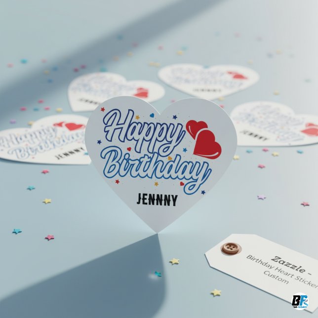 Sticker Cœur "Joyeux anniversaire" Personnaliser Votre nom Élég (Créateur téléchargé)