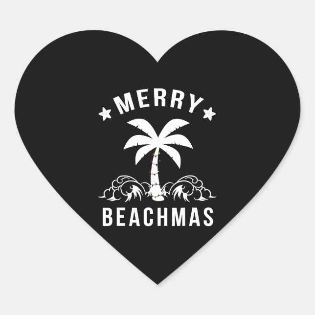 Sticker Cœur Joyeux Beachmas Palm Tree Beach Noël (Devant)