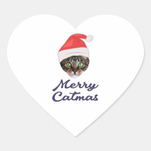 Sticker Cœur Joyeux Catmas, Chapeau de Père Noël pour chat Invi
