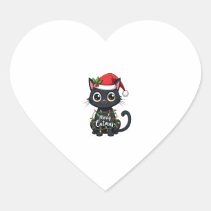 Sticker Cœur Joyeux Catmas Noir Chat Noël Lumière Noël Famille
