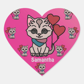 Sticker Cœur Joyeux chat minimaliste avec un coeur | Amour