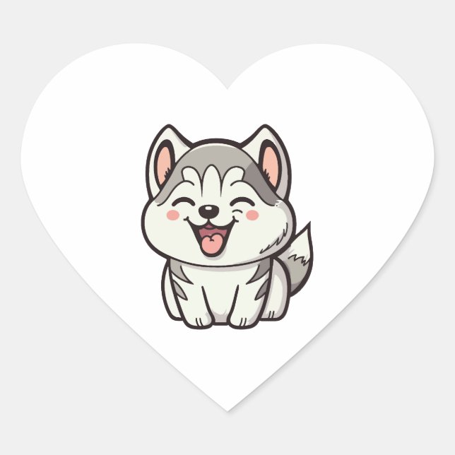 Sticker Cœur Joyeux chien roux sibérien (Devant)