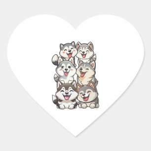 Sticker Cœur Joyeux choux huskies sibériens