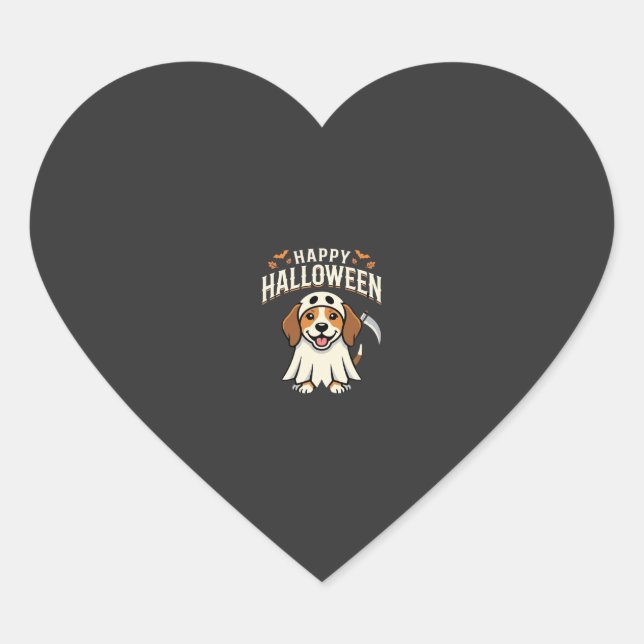 Sticker Cœur Joyeux Halloween Beagle Chien Design_1 (Devant)